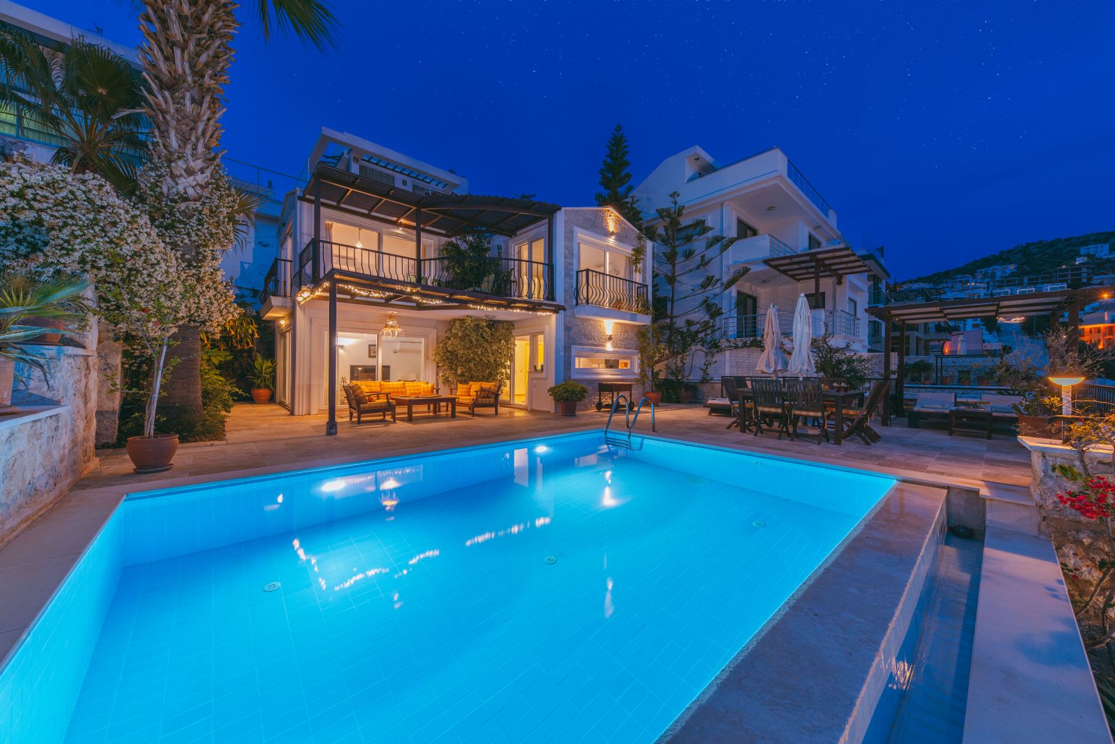 Private coastal estate at dusk